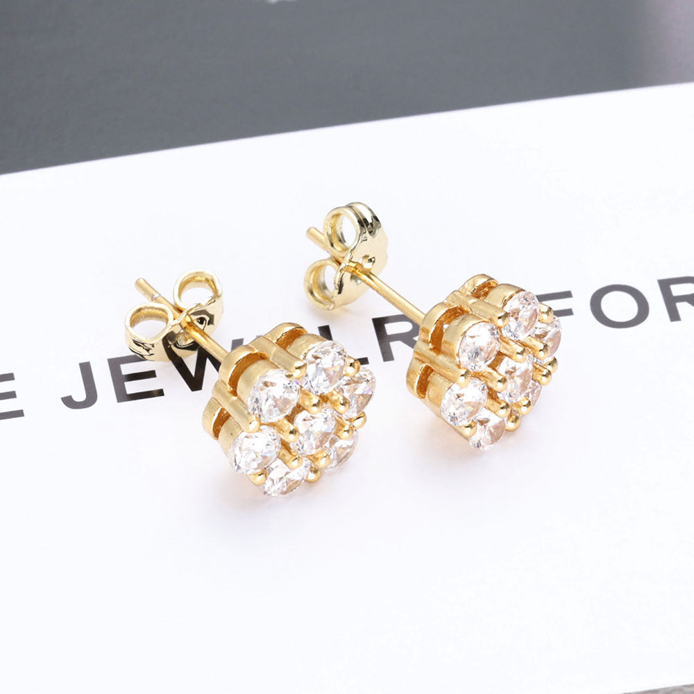 New Hip-hop Flower Stud Earrings With Full Diamond Detailing For A Personalized Look