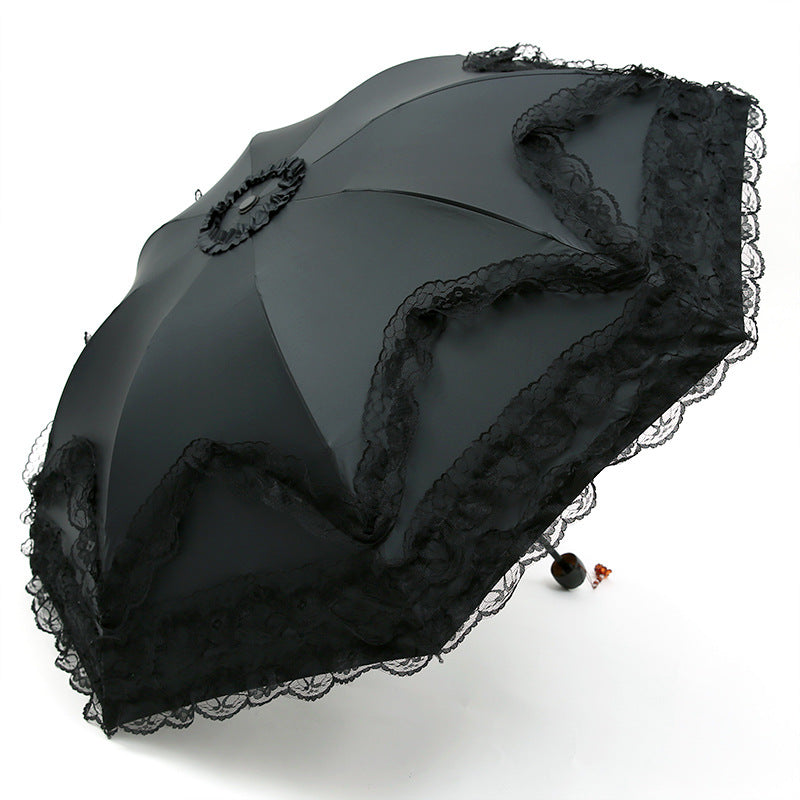 Four-layer Lace Sunscreen Three Folding Rain Or Shine Dual-use Umbrella