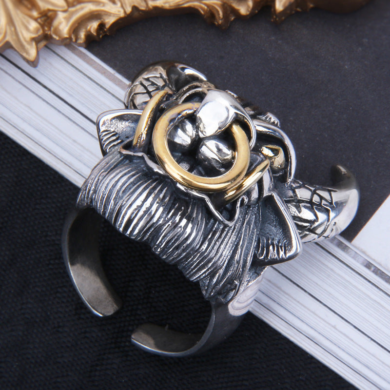 Bague Tête de Taureau Démon en Argent Sterling S925 Personnalisée
