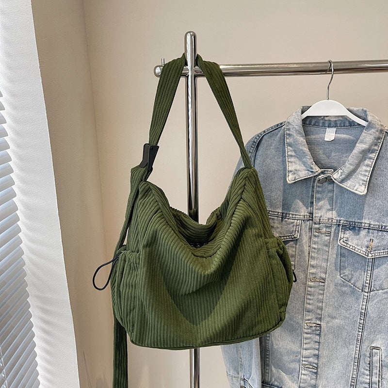 Sac bandoulière simple grande capacité en velours côtelé pour femmes