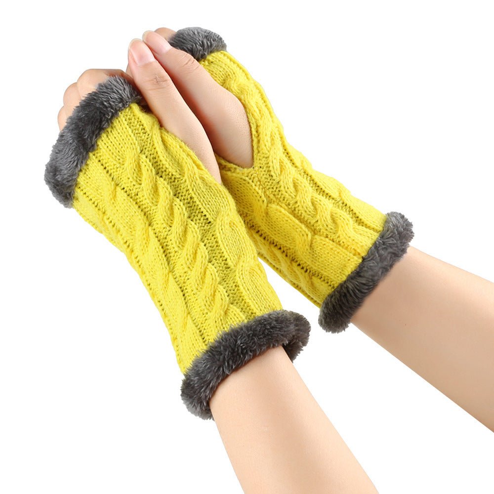 Gants en peluche d'hiver, tricot torsadé, mitaines sans doigts en polaire pour femmes, gants en laine épaisse et chaude
