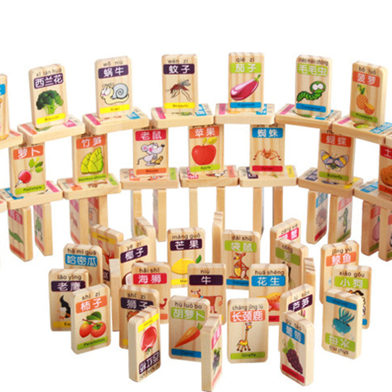 Dominos animaux et fruits recto-verso Jouets pour enfants Blocs de construction éducatifs