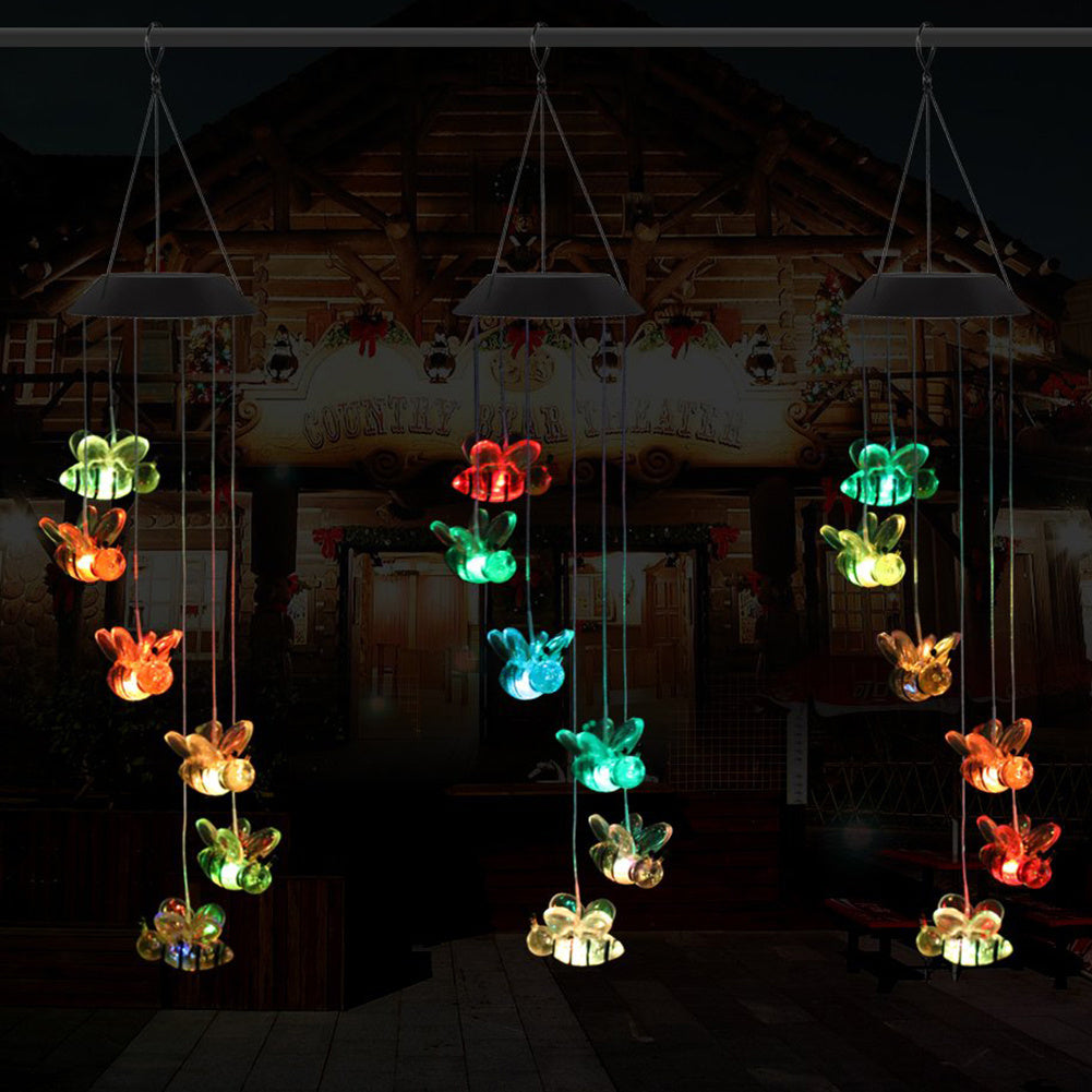Solar Wind Chime Heart Shaped Dragonfly Decorative Light