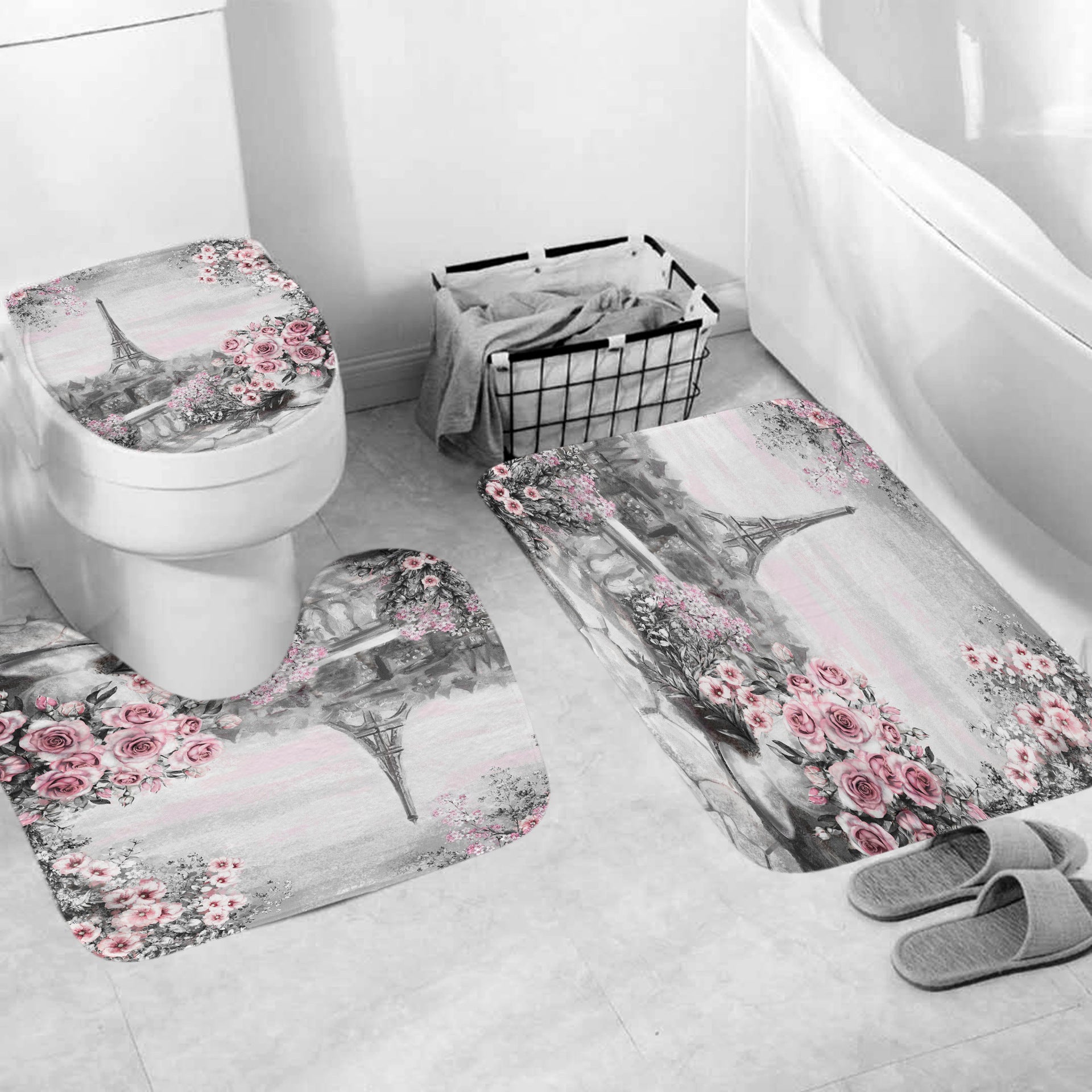 3D Digital Printing Home Decoration Paris Tower Shower Curtain