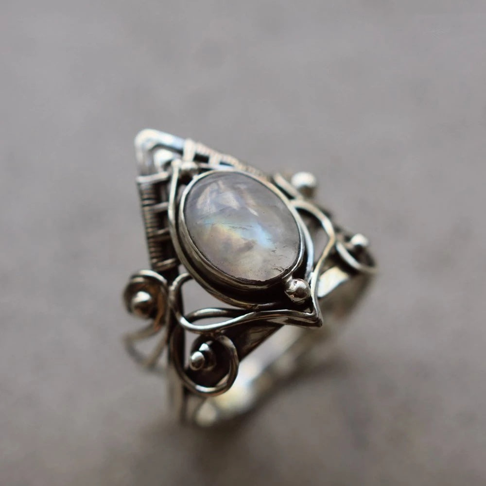 Crystal Rings For Women Boho Antique Indian Moonstone Fine Jewelry Girls