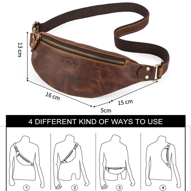 Sac banane rétro en cuir Crazy Horse pour homme en cuir véritable