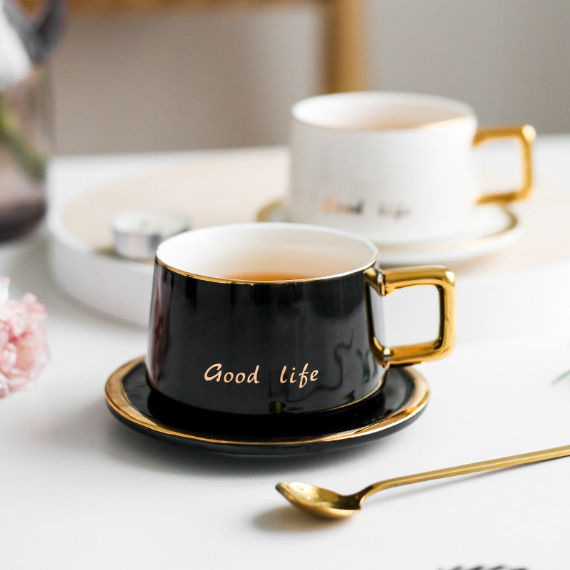 Nordic Ceramic Light Luxury Coffee Cup And Saucer Set With Gold