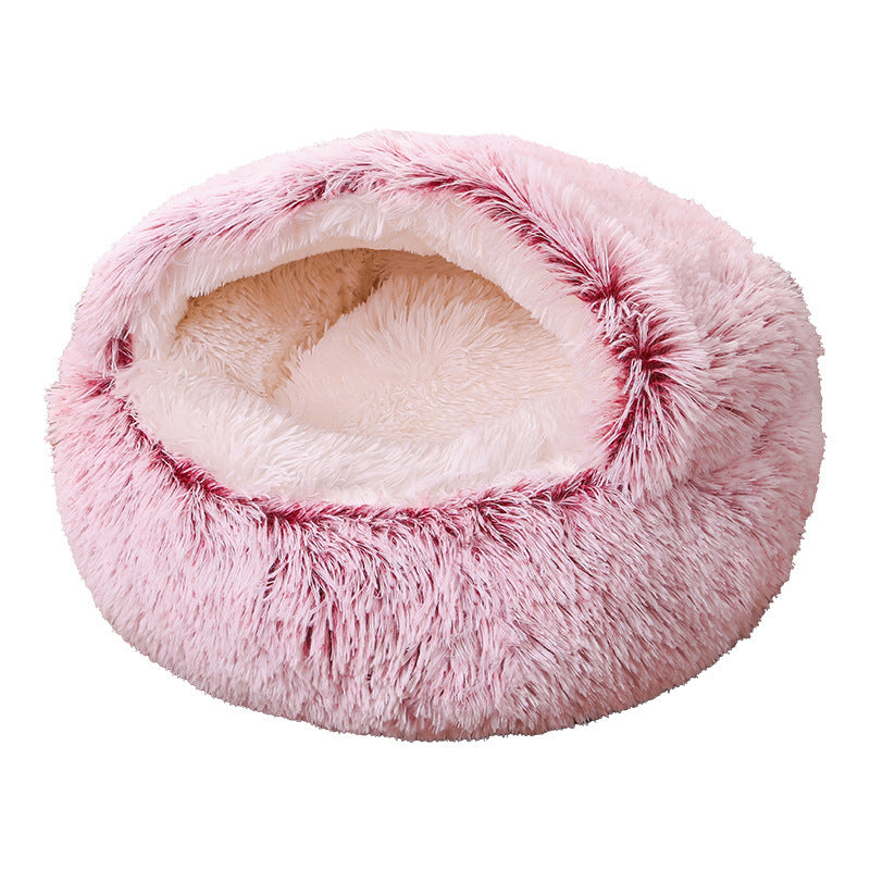 Lit rond semi-fermé en peluche à double usage pour animaux, demi-pack, sommeil profond