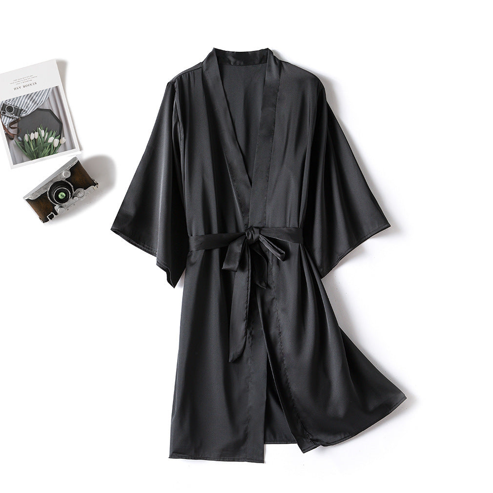 Women's One-Piece Mid-Length Solid Robe Bathrobe