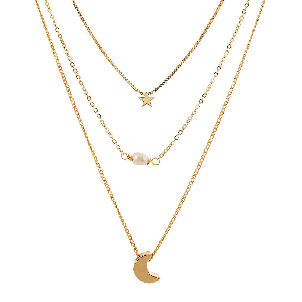 Étoiles, Lune, eau naturelle, perles, colliers multiples