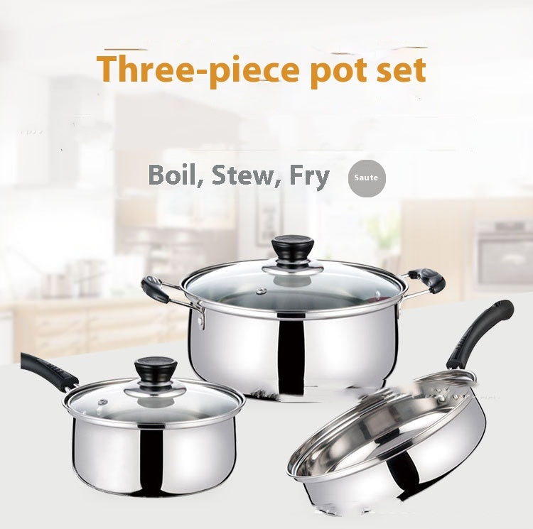 Batterie de cuisine trois pièces en acier inoxydable 16-20-22cm – Marmites