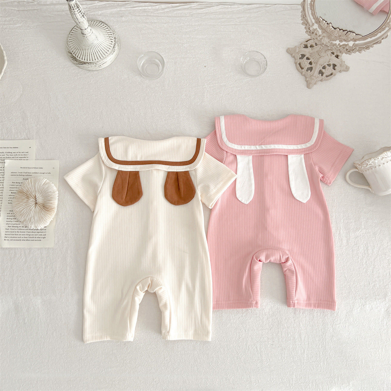 Baby Bear Rabbit Ear Jumpsuit Summer Sunken Stripe Cotton Going Out Clothes
