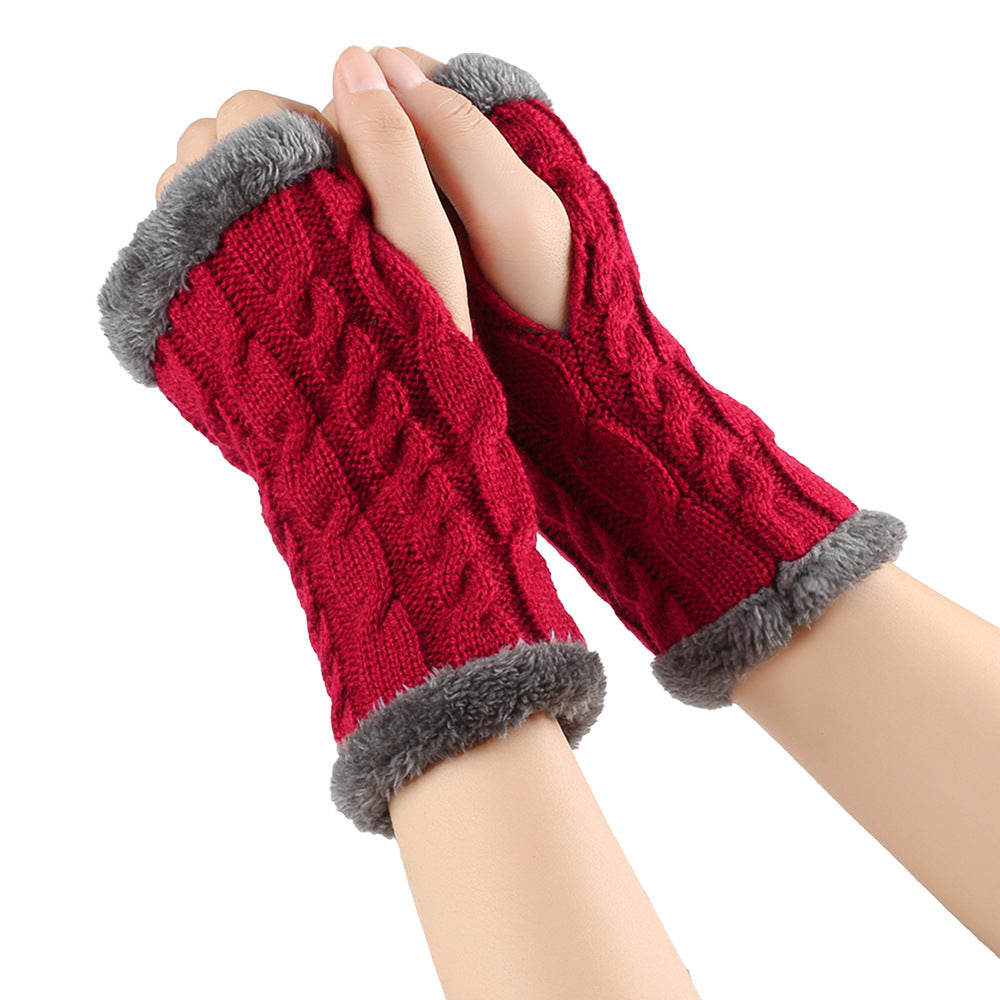 Gants en peluche d'hiver, tricot torsadé, mitaines sans doigts en polaire pour femmes, gants en laine épaisse et chaude