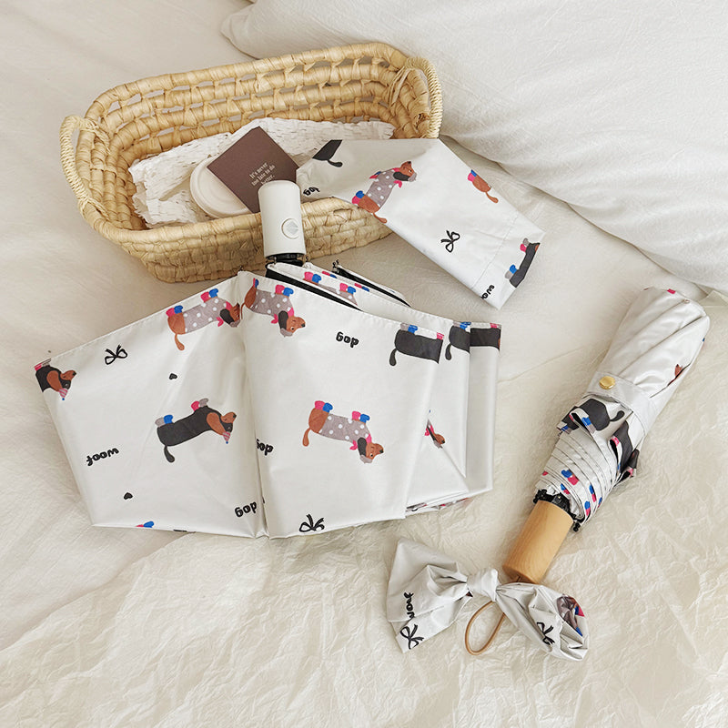 Cartoon Bow Sausage Dog Automatic Umbrella