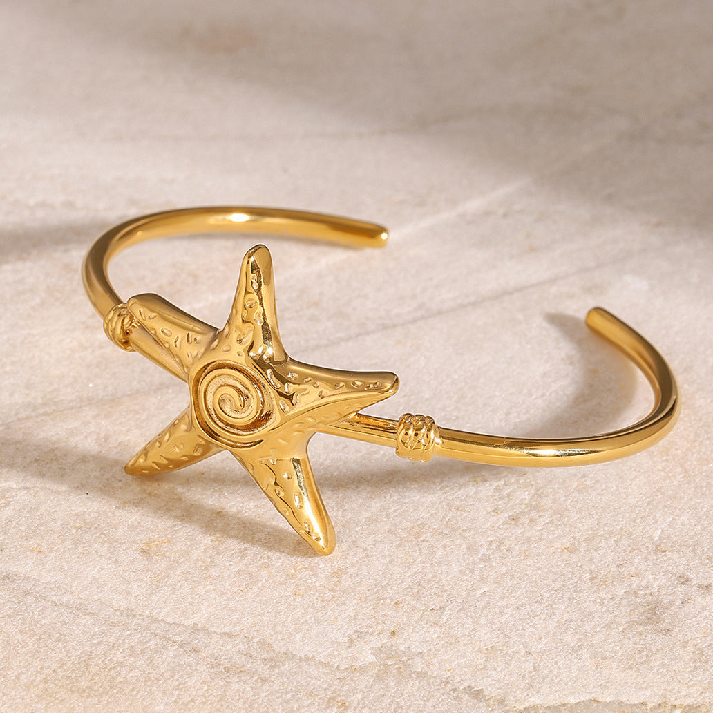 Fashion Stainless Steel Starfish Open-ended Bracelet