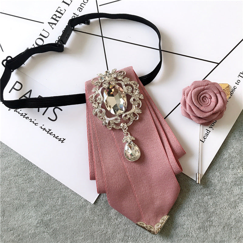 Korean Style Bow Tie Rhinestone Brooch Set