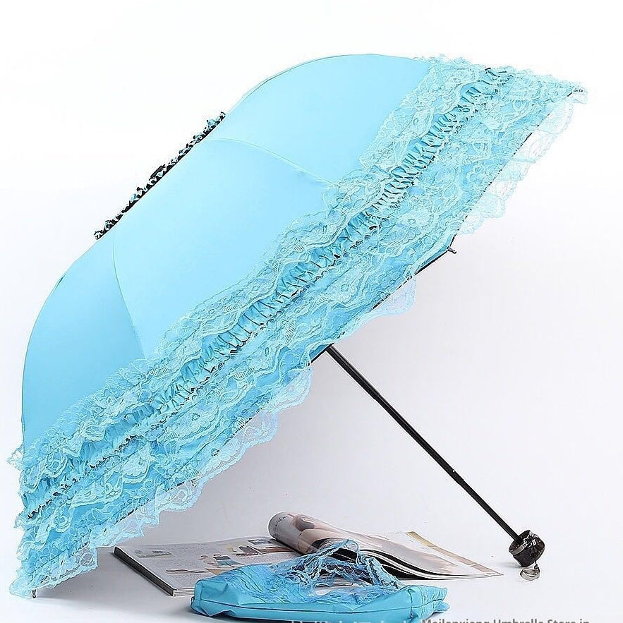 Vinyl Three Foldable Creative Double Layer Lace Umbrella