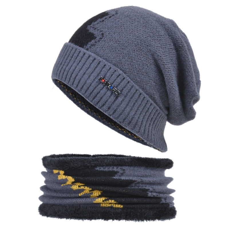 Knitted Hat Men's Plus Velvet Warm Hooded Cap Color Matching All-match