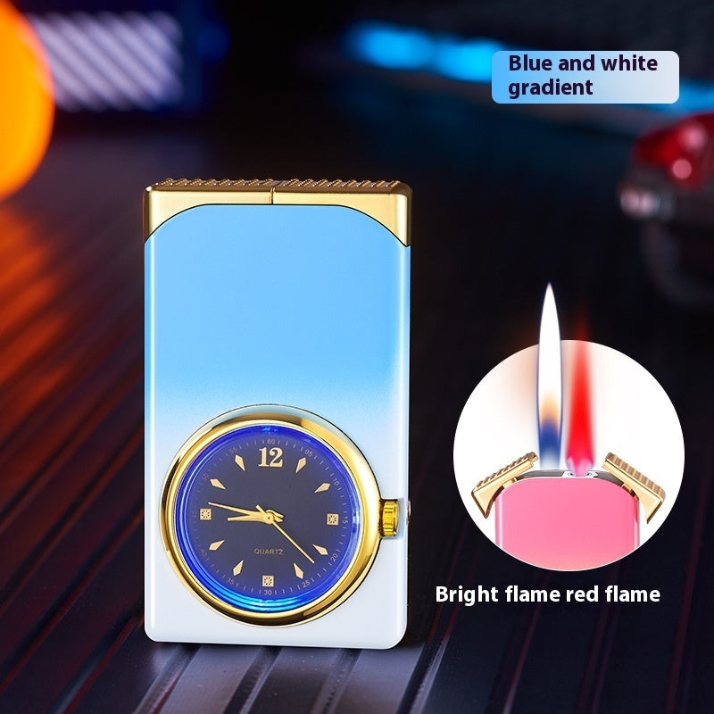Windproof Double Flame Creative Quartz Real Dial Straight Open Flame Double Flame Gas Lighters Cross-border