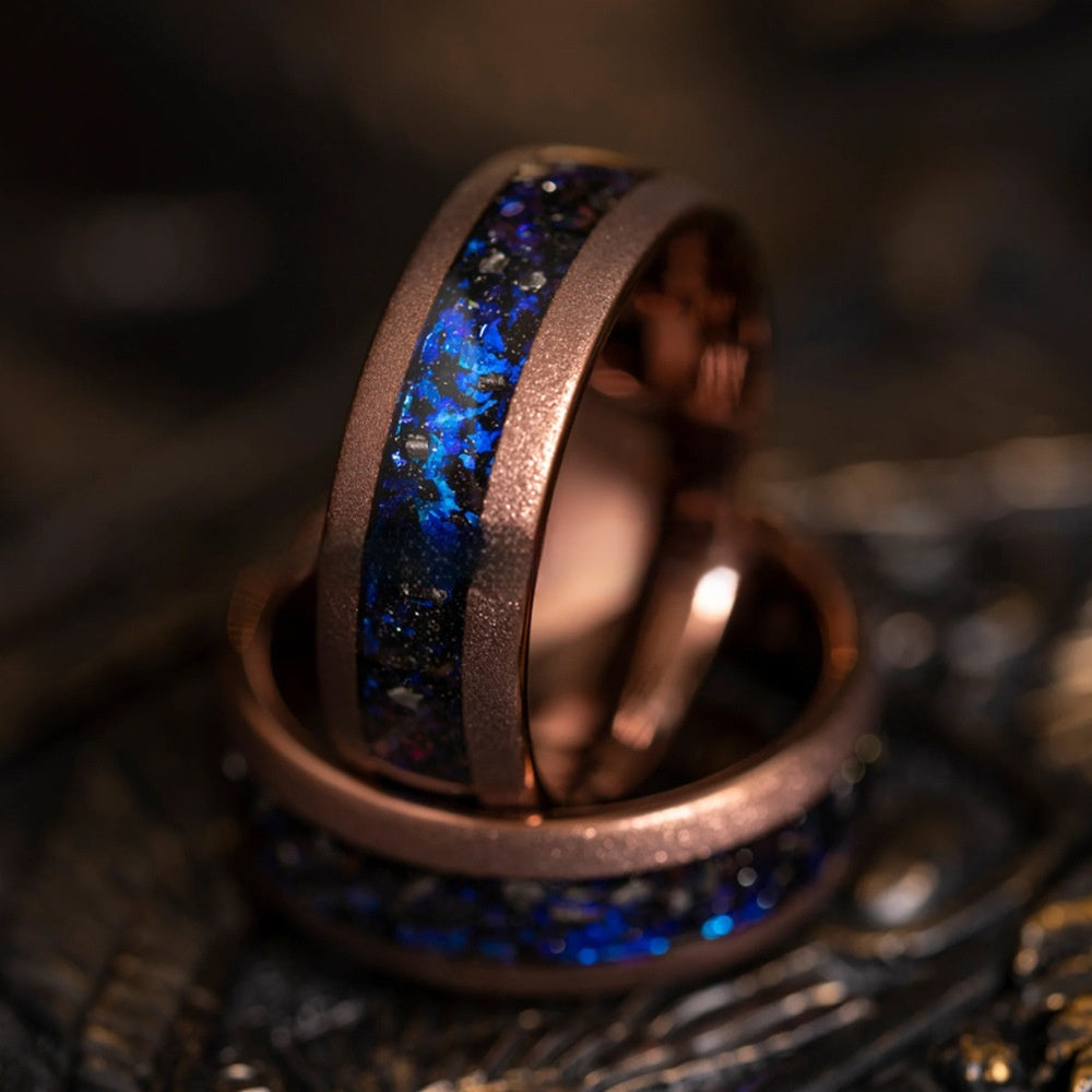 Blue Gravel Iron Chip Gun Black Sand Blasting Tungsten Ring 8mm