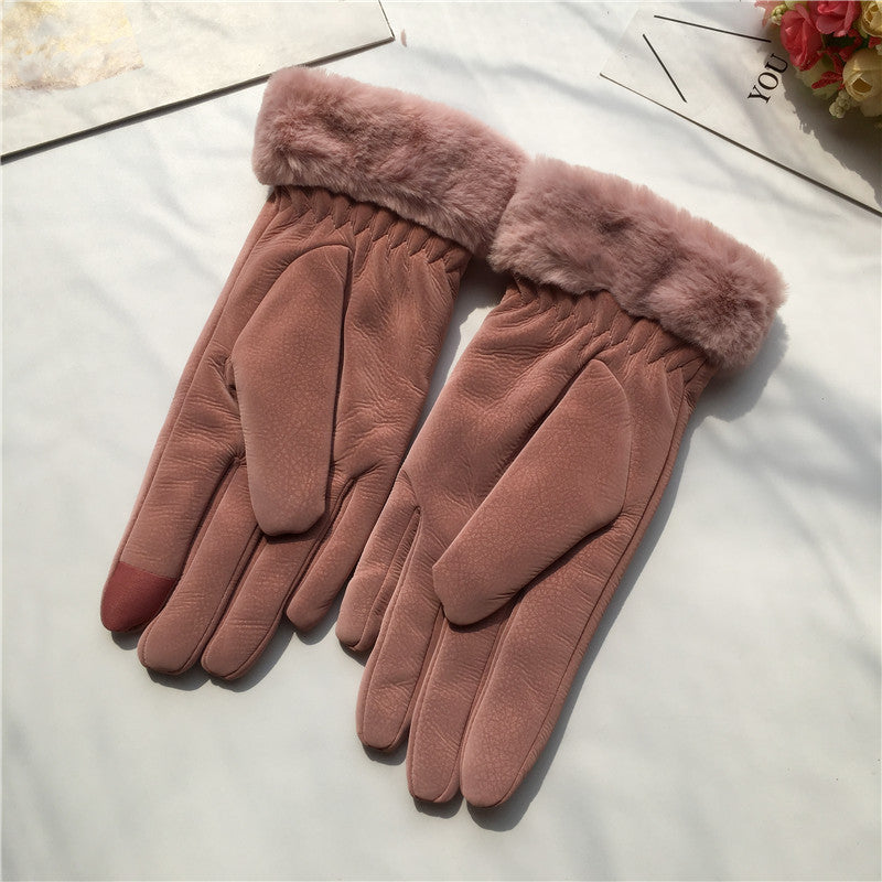 Gants d'équitation d'automne et d'hiver pour femmes, style coréen, alphabet dessin animé, chauds, double couche, doublés polaire