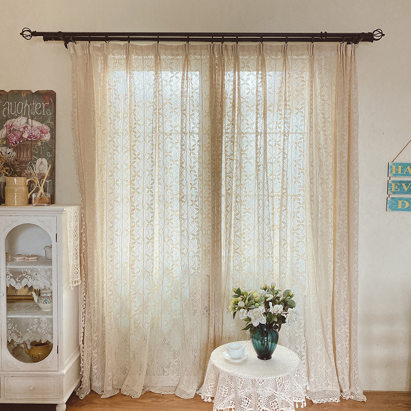 Rideaux de salon creux en crochet de lin de coton