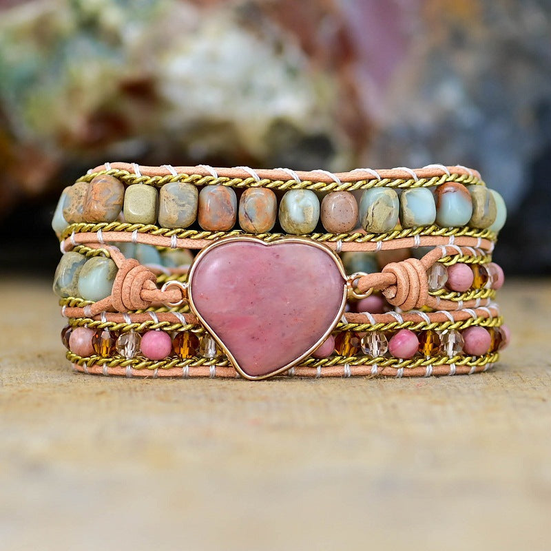 Bracelet enroulé multi-couches cœur irrégulier fantaisie
