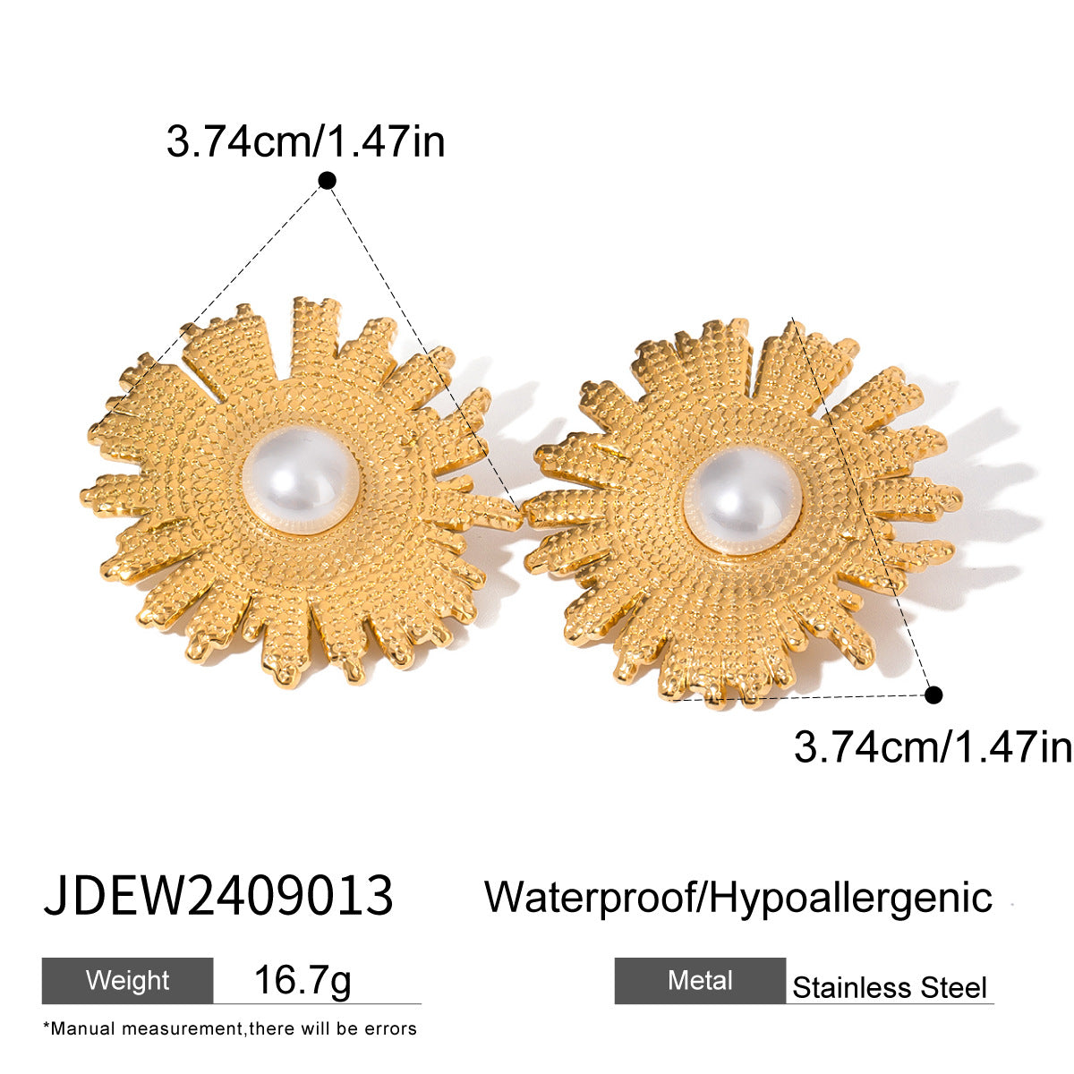 Boucles d'oreilles en coquillage de perles en acier inoxydable martelé