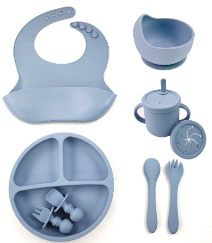Ensemble de 8 pièces d'alimentation pour bébé en silicone avec ventouse et bol à aliments solides