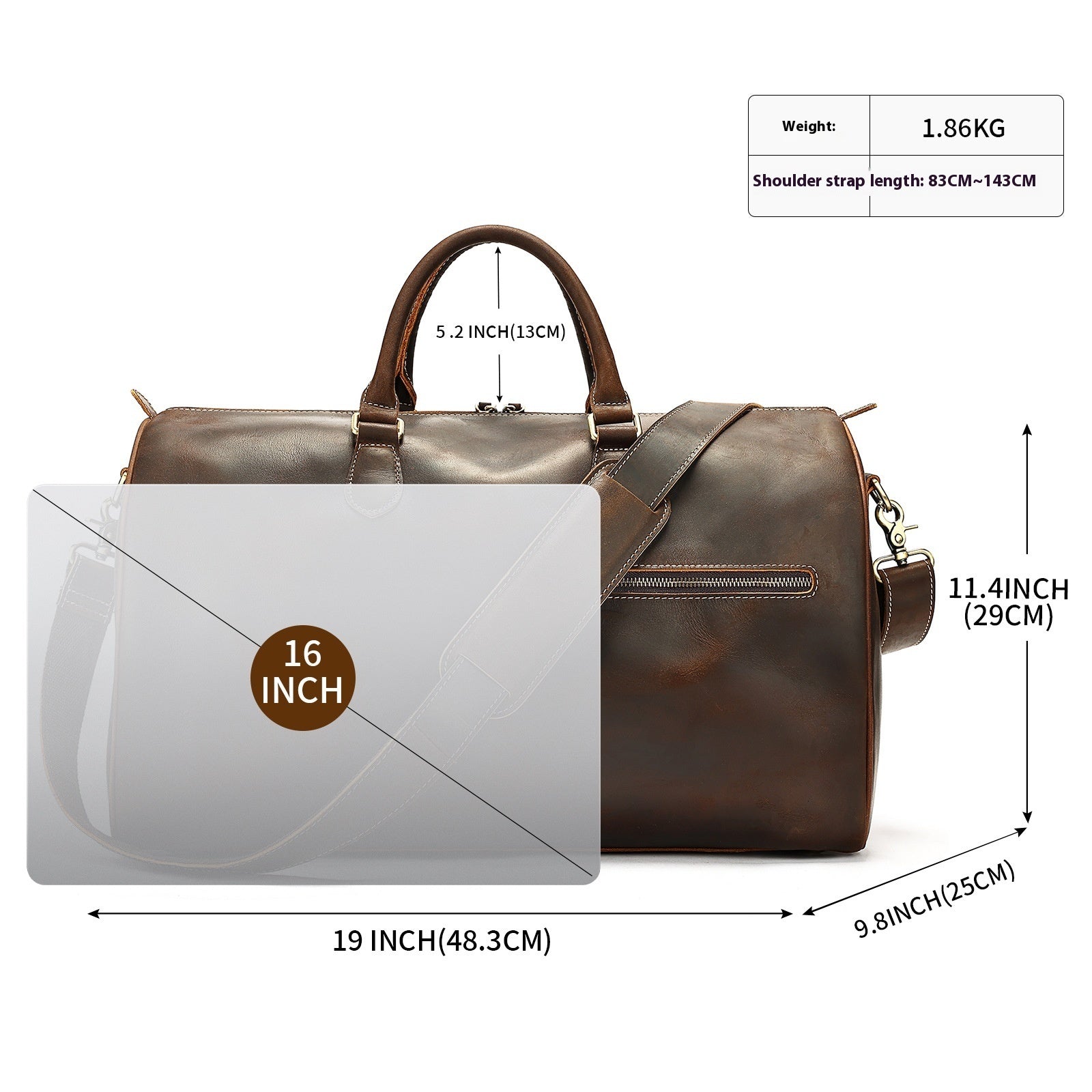 Sac bandoulière grande capacité en cuir vintage de voyage