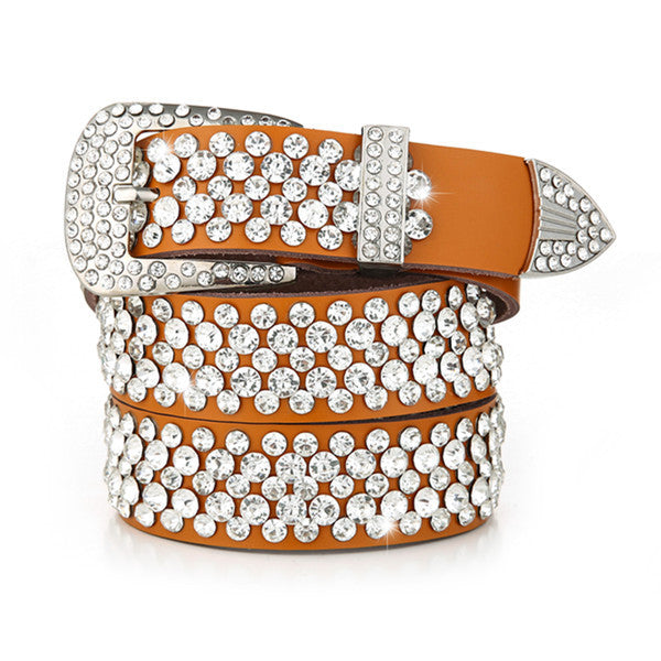 Ceinture Femme en Cuir Incrustée de Strass Tendance