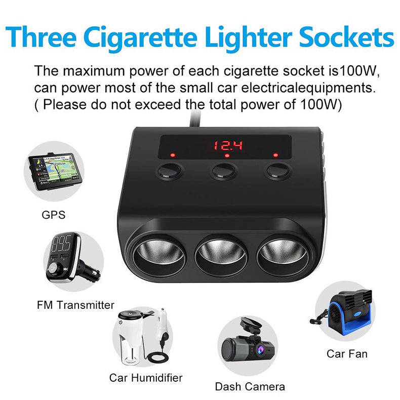 Car High-power Cigarette Lighter Extension Charger 4-port USB Charger