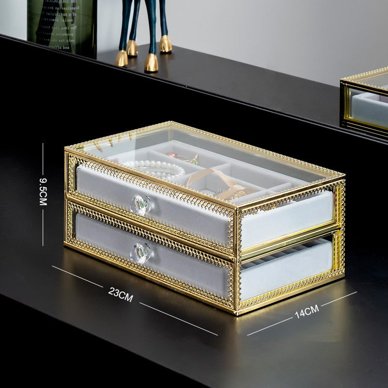 Copper Edge Glass Jewelry Storage Box Jewelry Box Earrings Earrings Ring Necklace Organizing Box
