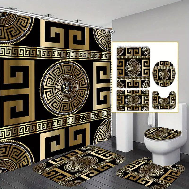 Bathroom Structured Curtain Toilet Floor Mat 3 Pieces