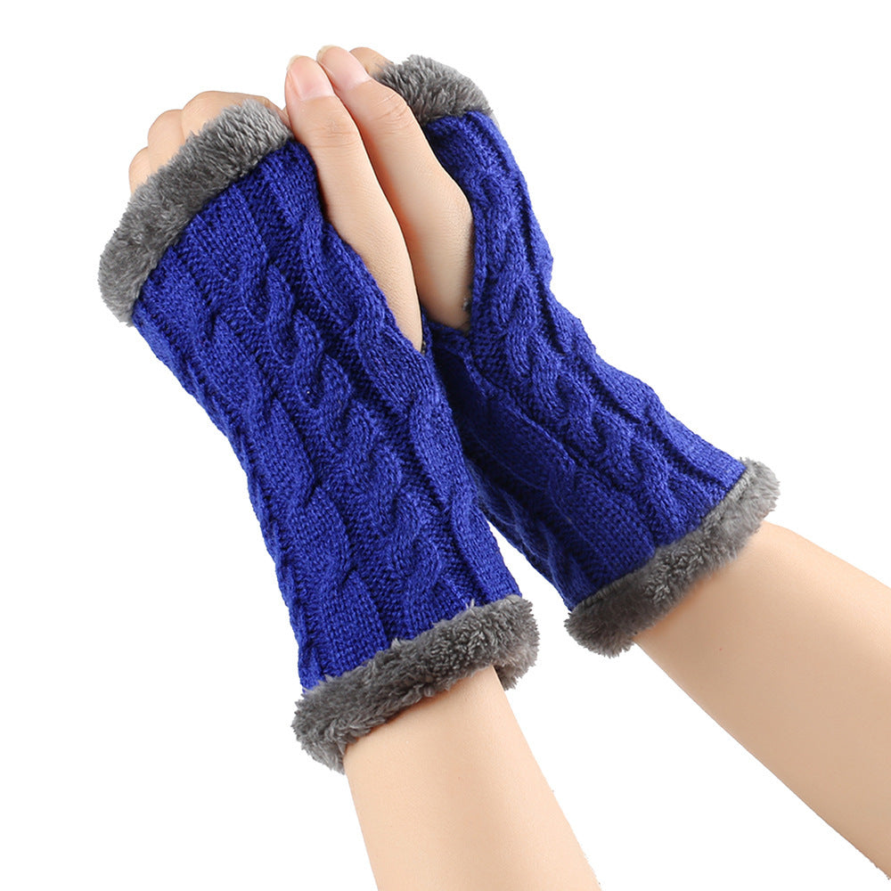 Gants en peluche d'hiver, tricot torsadé, mitaines sans doigts en polaire pour femmes, gants en laine épaisse et chaude