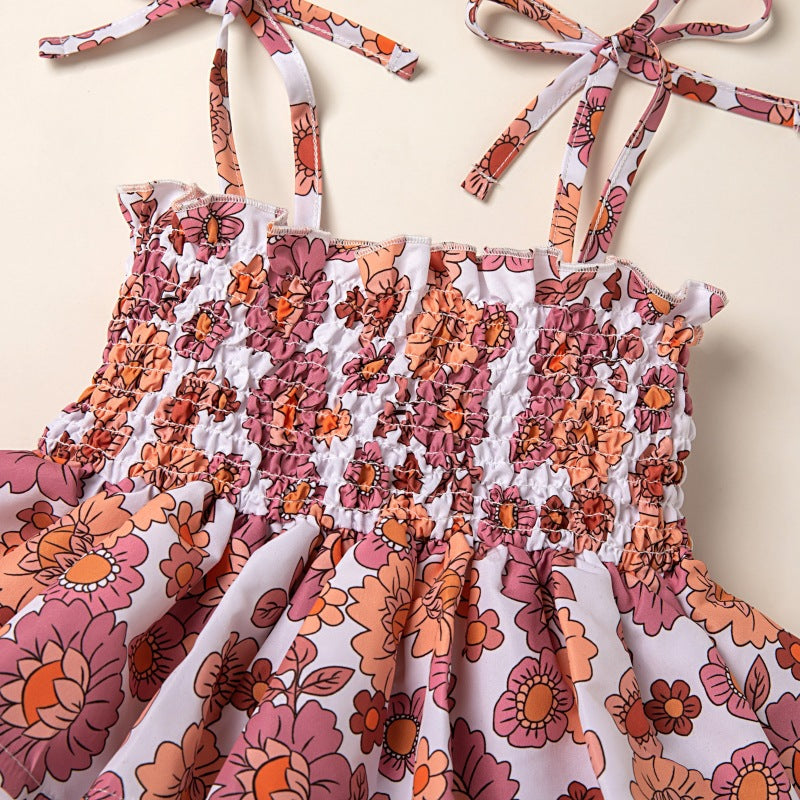 Girls' Small Floral Flounce Sling Triangle Jumpsuit