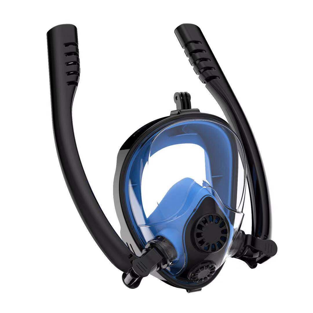 Masque de Plongée Double Tube Tuba Sec Intégral Combinaison Adulte Anti-buée pour la Natation