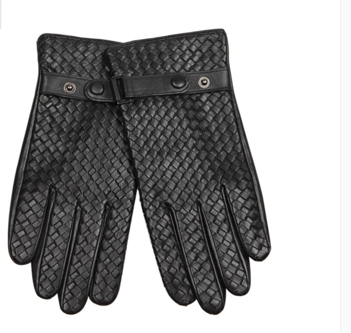 Gants fins en cuir tressé pour homme (automne et hiver)