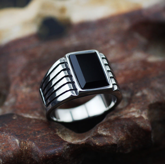 Sterling Silver Black Agate Opening Ring Gemstone Silver Jewelry Zircon