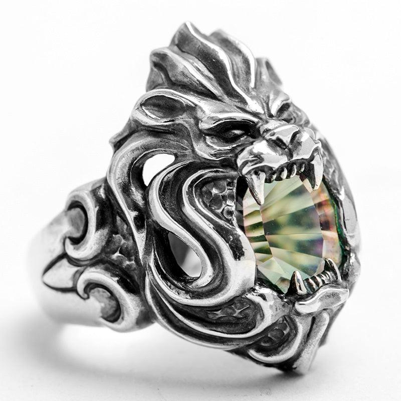 Bague tête de lion en argent thaïlandais pour hommes