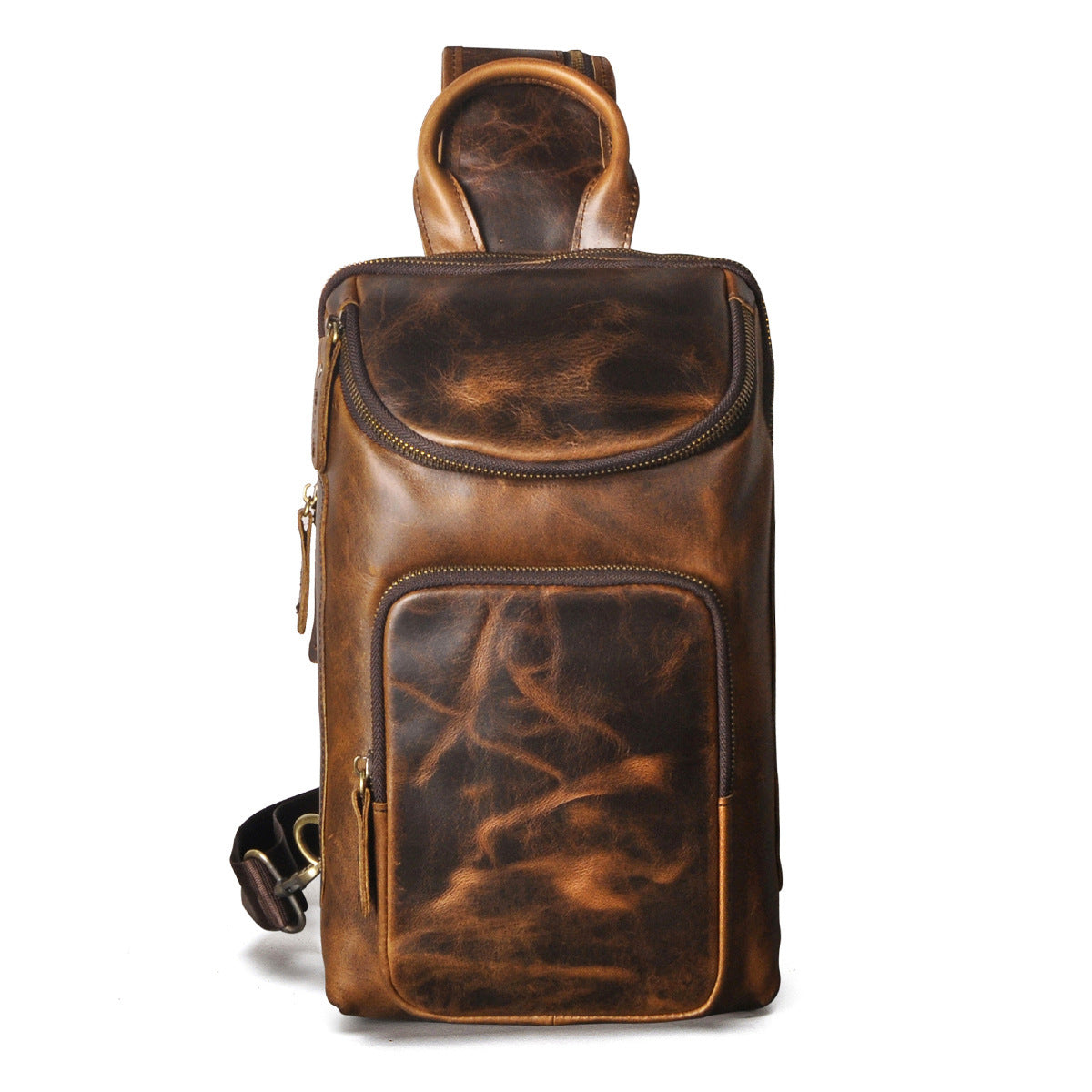 Sac de poitrine rétro pour homme en cuir de vachette « Crazy Horse »