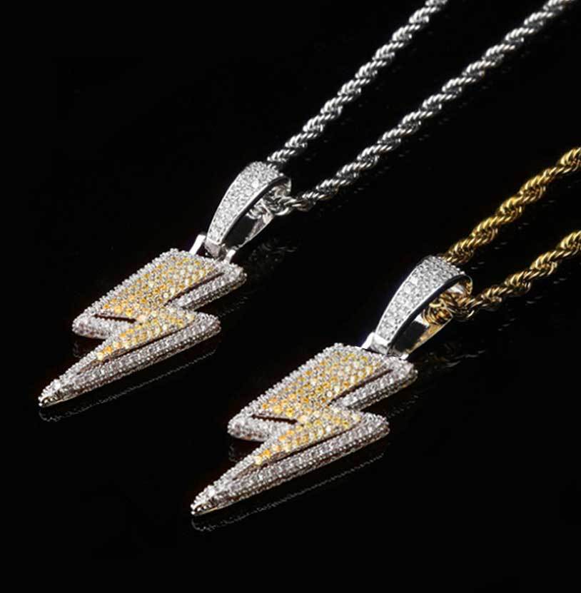 Hip Hop Two Tone Lightning Pendant Necklace Real Gold Plated Copper Necklace