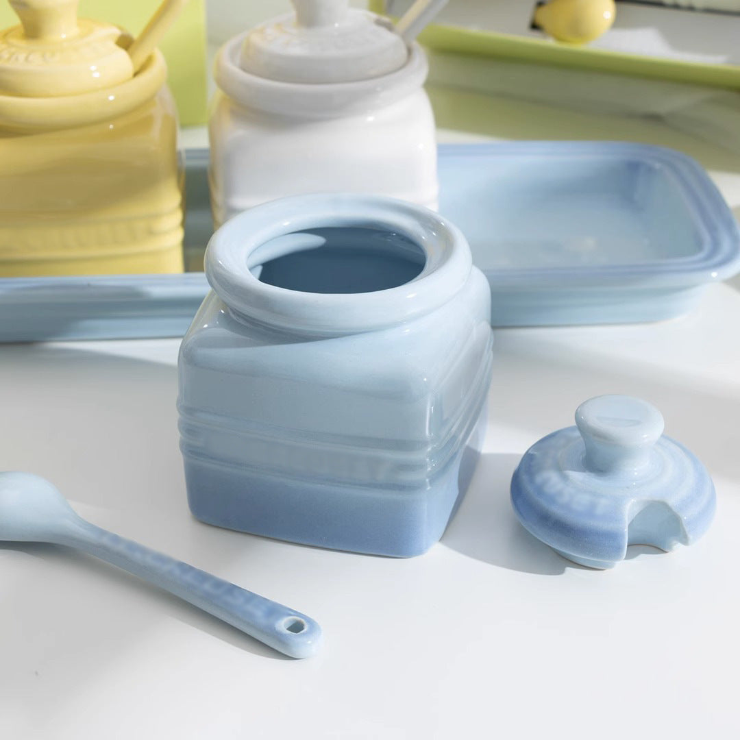Bocaux à condiments en céramique avec cuillère Boîte cadeau Bouteille à condiment