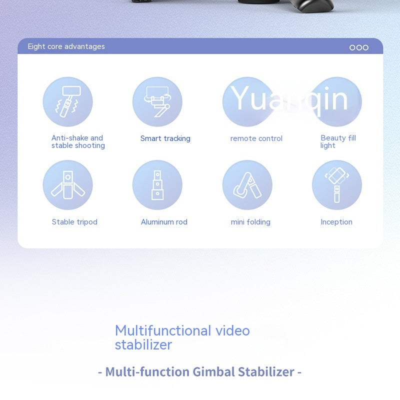 Support de téléphone pour diffusion en direct, stabilisateur de tête intelligent rétractable anti-secousse pour appareil photo, perche à selfie portable