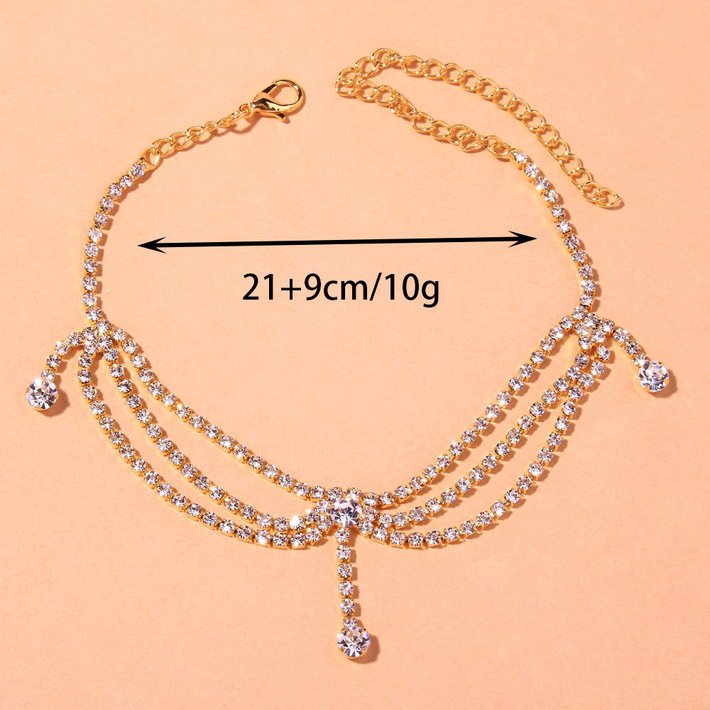 Bracelet de cheville multicouche strass style INS européen et américain