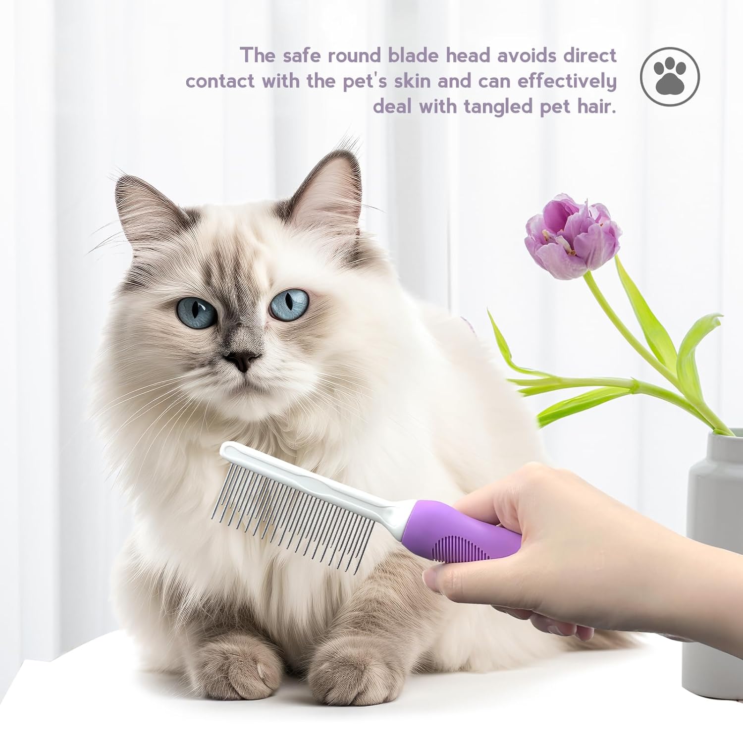 Detangling Pet Comb For Dog Cat Grooming Comb With Long Short Stainless Steel Teeth Safely Remove Knots Tangles For Healthy Shiny Coat Gentle Effective Detangling Tool For Pet Hair