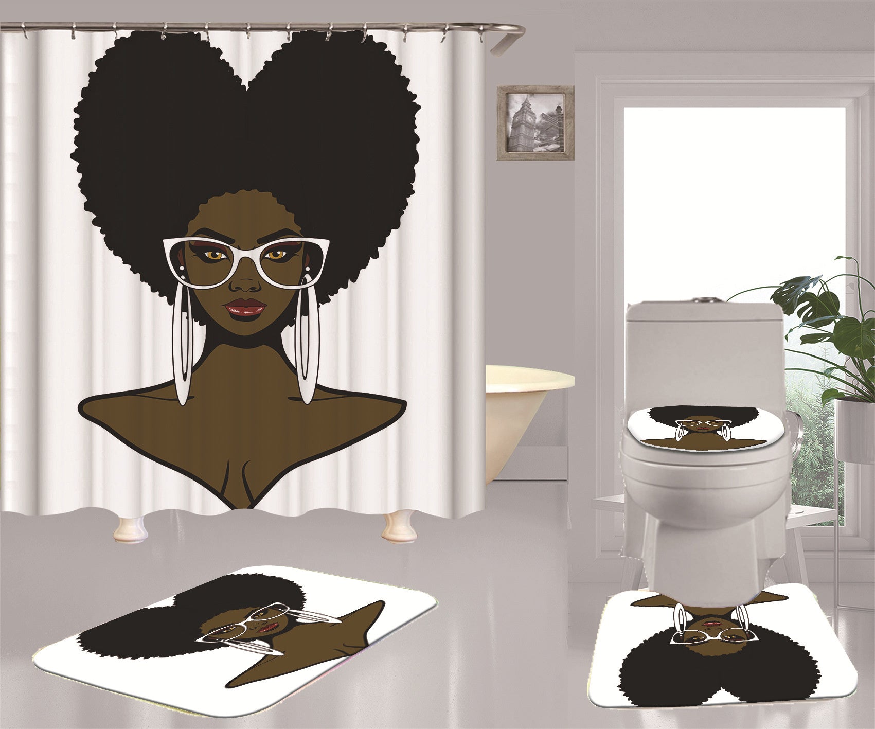 Afro Pattern Polyester Digital Shower Curtain
