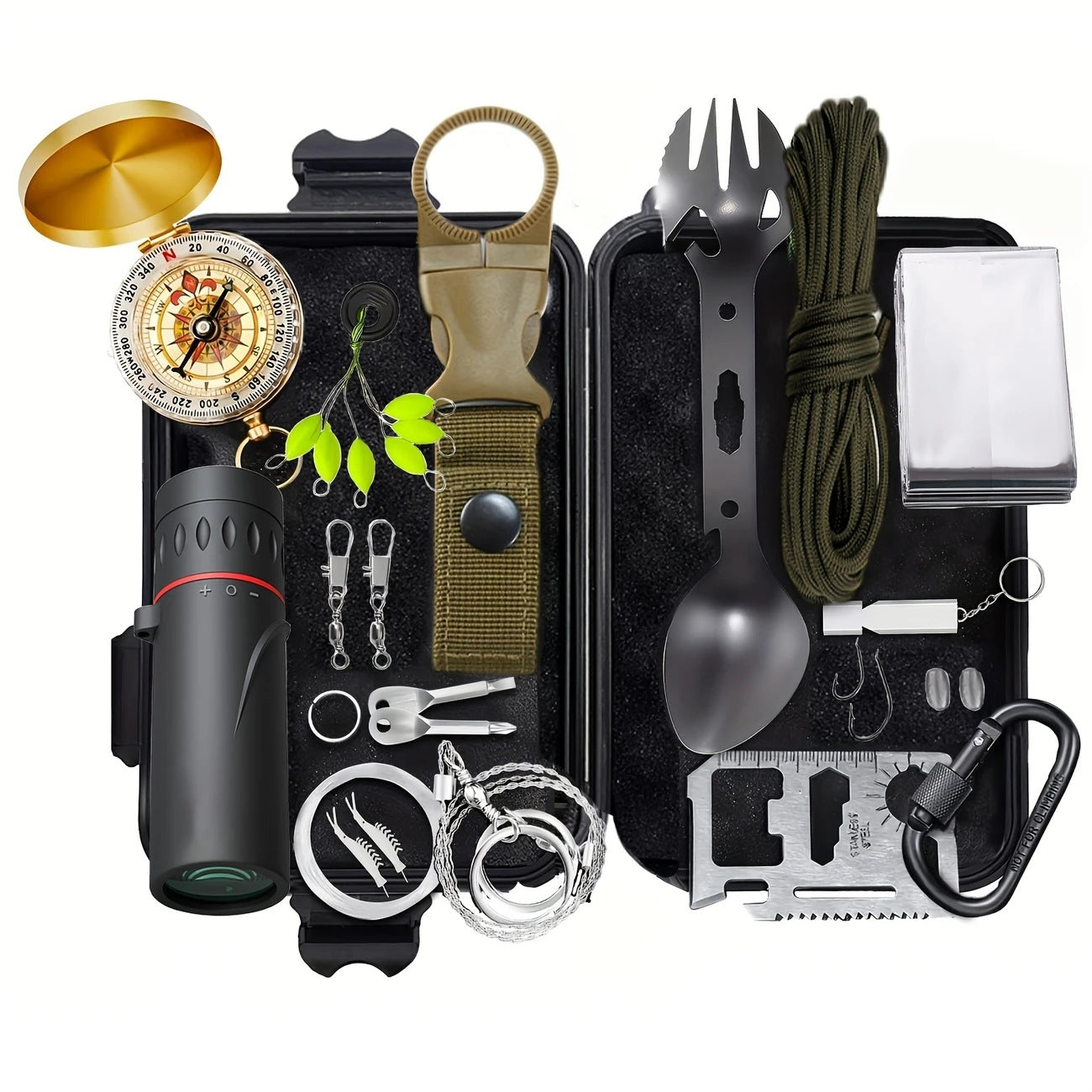 Outdoor Camping Gear Set Includes A Sleeping Bag Whistle Compass Mini Wrench And Rope
