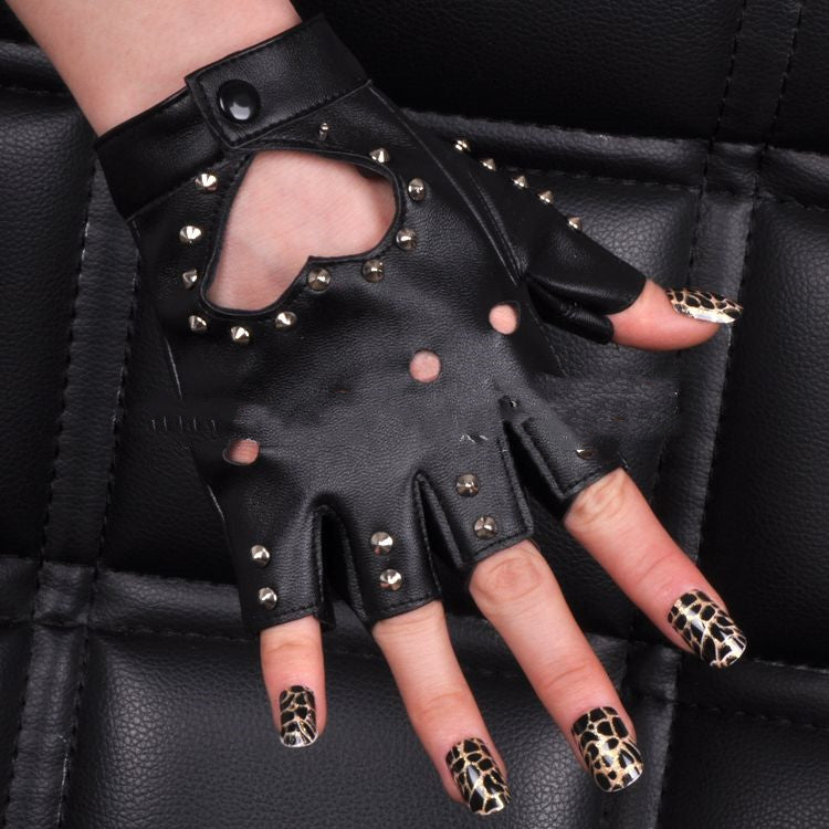 Women's Half Palm PU Leather Gloves Fashion Hollow