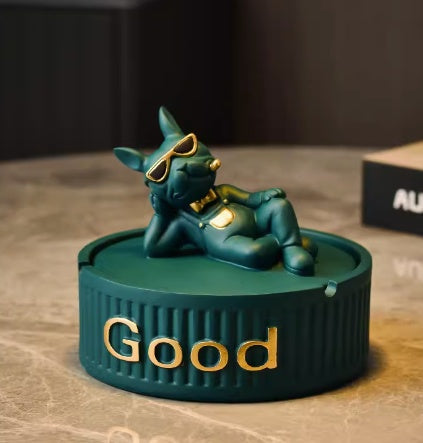 Bulldog Decoration With Cover Fly Ash Proof Ashtray